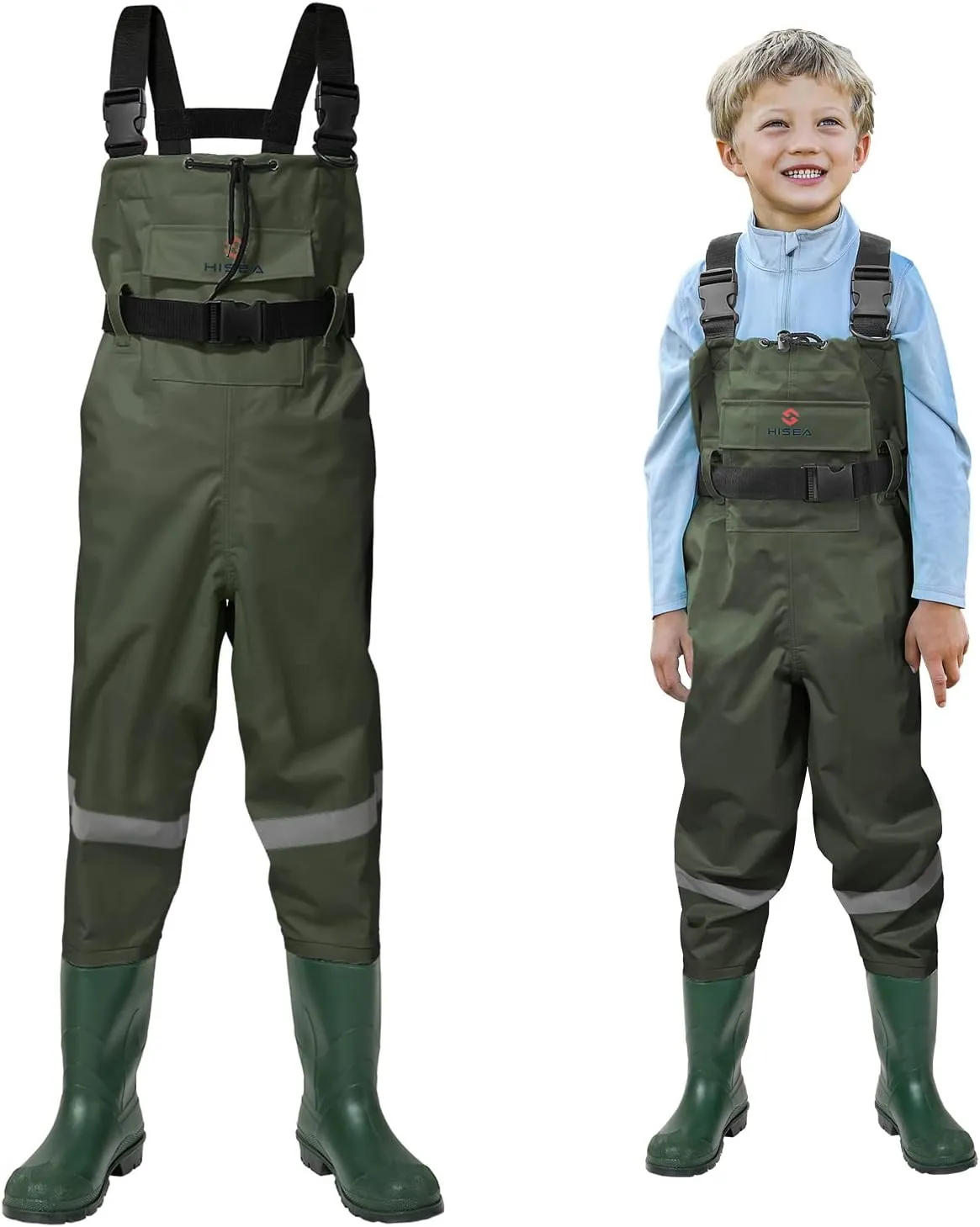 HISEA Kids Chest Waders Youth Fishing Waders for Toddler Children Waterproof Hunting Waders with Boots & Reflect Safety Band