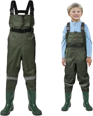 HISEA Kids Chest Waders Youth Fishing Waders for Toddler Children Waterproof Hunting Waders with Boots & Reflect Safety Band