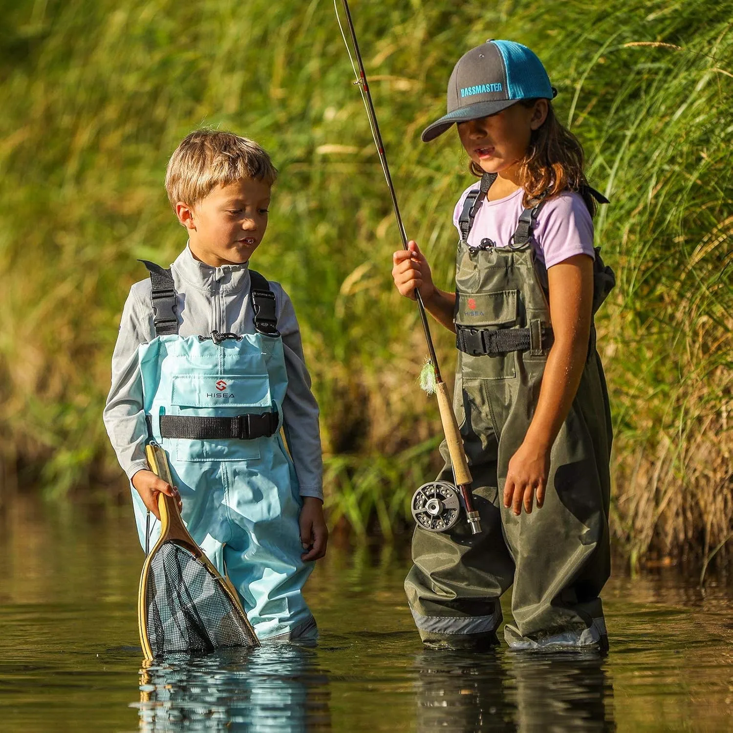 HISEA Kids Chest Waders Youth Fishing Waders for Toddler Children Waterproof Hunting Waders with Boots & Reflect Safety Band