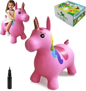 HotMax Unicorn Bouncy Horse, Inflatable Bouncy Animals Hopper for Toddlers, Ride on Rubber Jumping Toys for Baby Girl or Boy 1st Birthday Gift 2 3 4 Year Old (Pink 2)