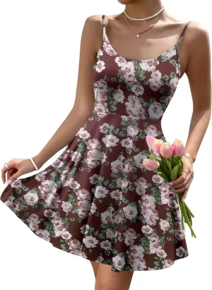 HOTOUCH Women's Summer Dress Adjustable Spaghetti Strap Floral Mini Casual Dress with Pockets Fit & Flare Beach Sundress