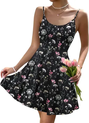 HOTOUCH Women's Summer Dress Adjustable Spaghetti Strap Floral Mini Casual Dress with Pockets Fit & Flare Beach Sundress
