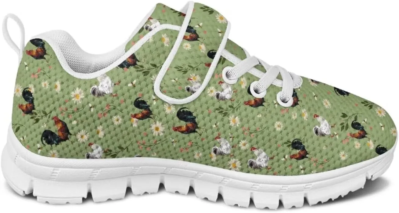 Howilath Rooster Print Children Sneakers for Girls with Single Buckle Athletic Walking Shoes Non-Slip Sole