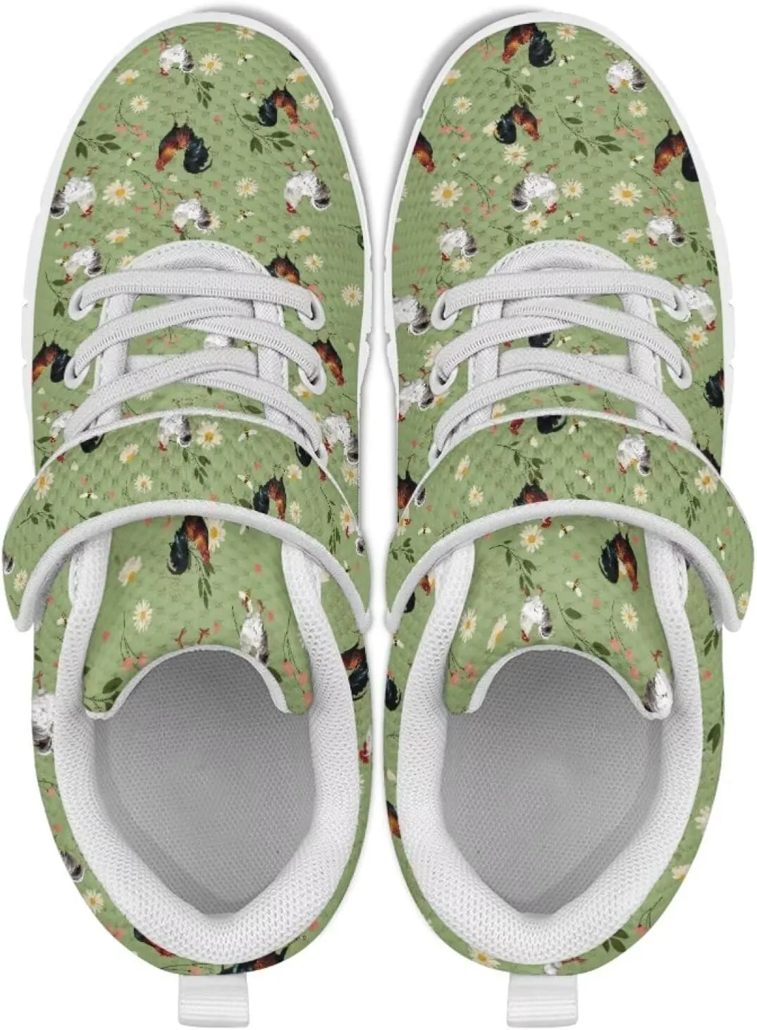 Howilath Rooster Print Children Sneakers for Girls with Single Buckle Athletic Walking Shoes Non-Slip Sole