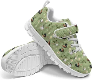 Howilath Rooster Print Children Sneakers for Girls with Single Buckle Athletic Walking Shoes Non-Slip Sole