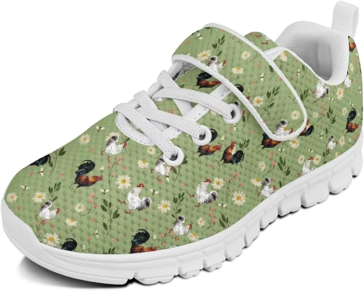 Howilath Rooster Print Children Sneakers for Girls with Single Buckle Athletic Walking Shoes Non-Slip Sole