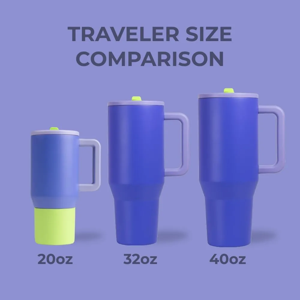 HydroJug Traveler - 32 oz Water Bottle with Handle & Flip Straw - Fits in Cup Holder, Leak Resistant Tumbler-Reusable Insulated Stainless Steel & Rubber Base - Gifts for Women & Men, Lime Rickey