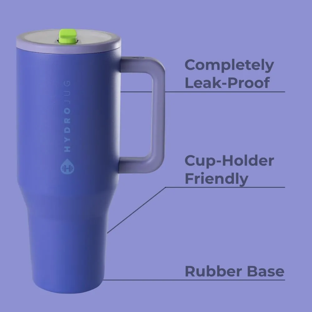 HydroJug Traveler - 32 oz Water Bottle with Handle & Flip Straw - Fits in Cup Holder, Leak Resistant Tumbler-Reusable Insulated Stainless Steel & Rubber Base - Gifts for Women & Men, Lime Rickey