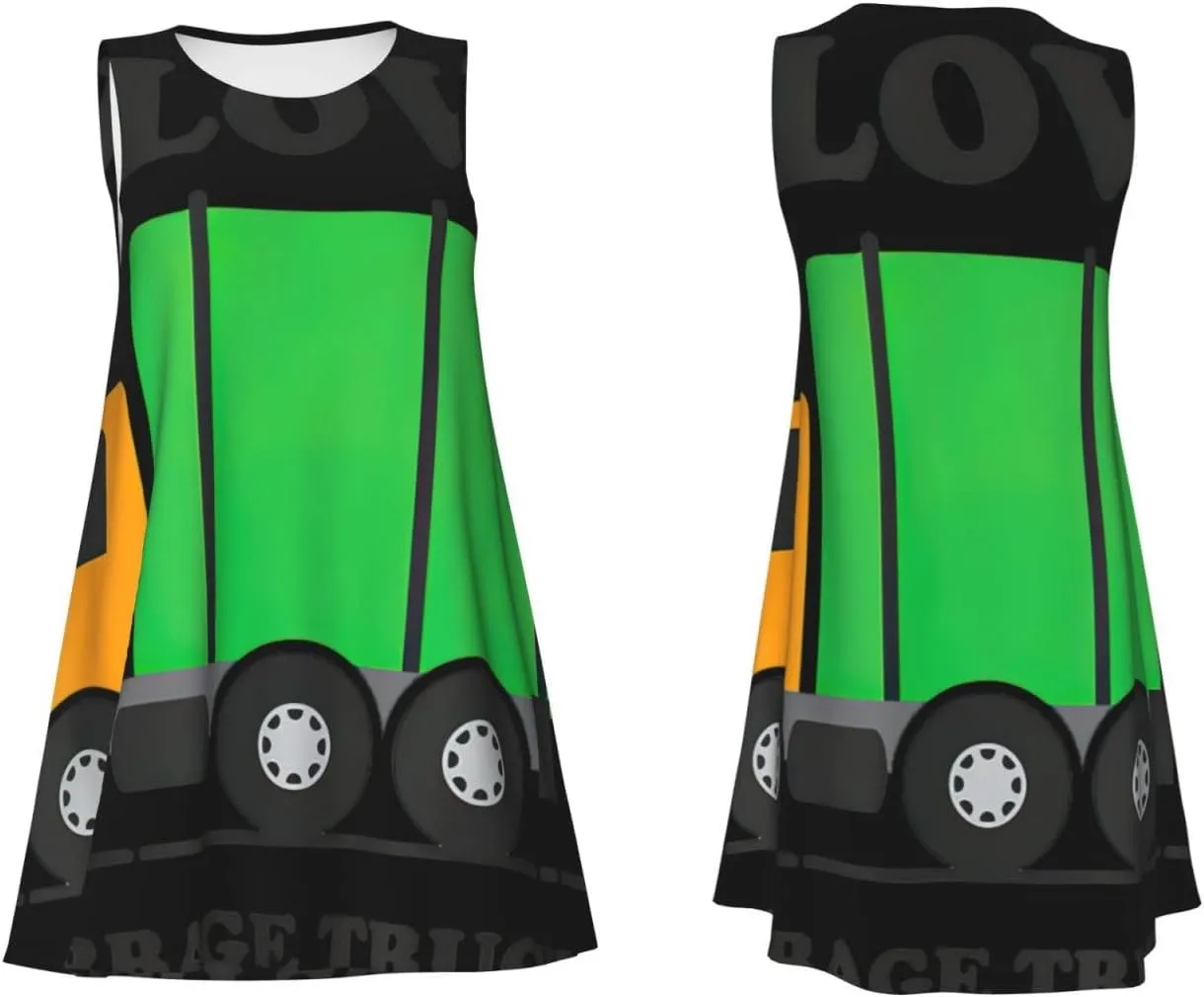 I Love Garbage Trucks Print Women's Sleeveless Dress,Sundresses with Pocket Sleeveless Vest Skirt S-3xl