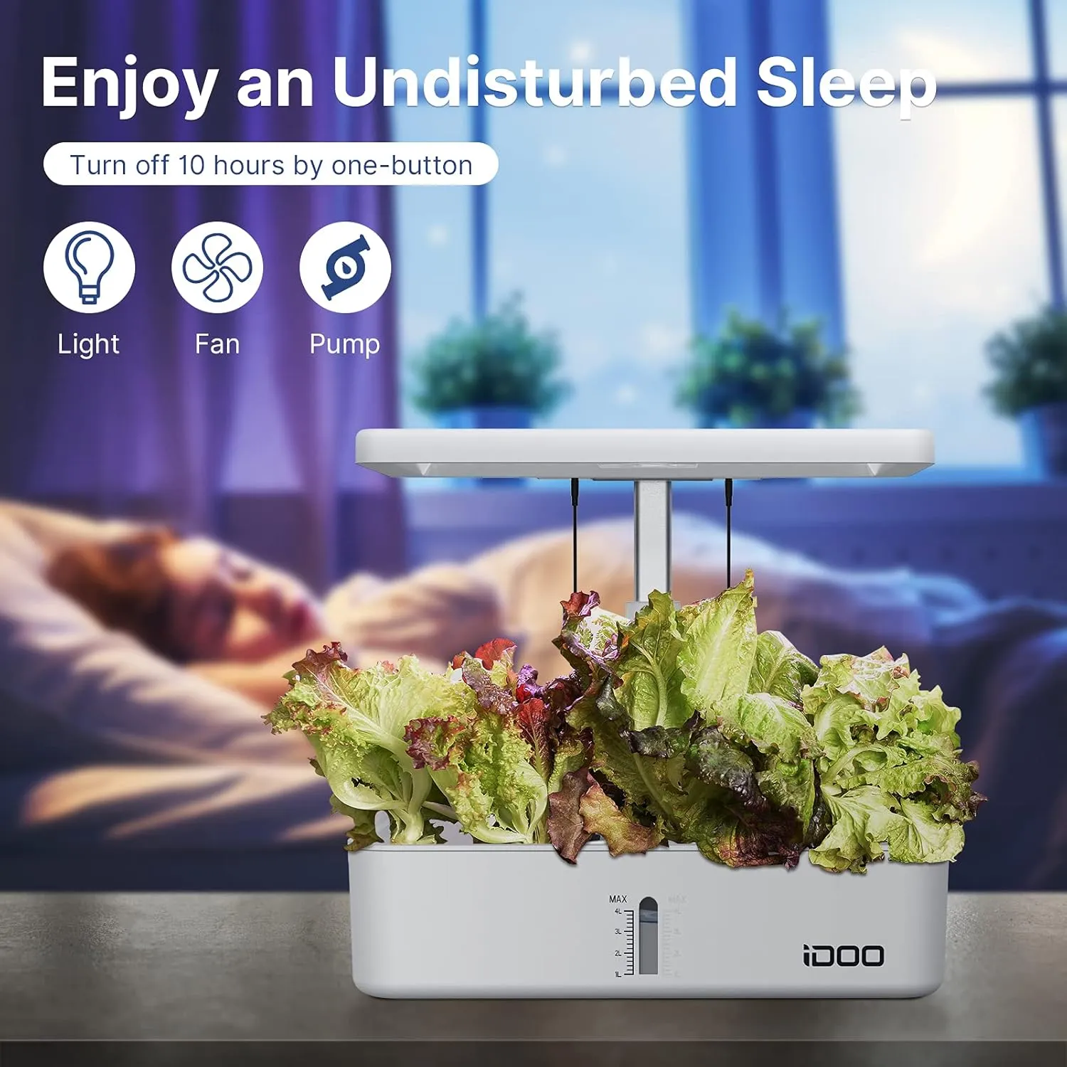 iDOO Hydroponics Growing System Kit 12Pods, Christmas Gifts for Women Mom, Herb Garden Indoor with LED Grow Light for Home, Built-in Fan, Auto-Timer, Adjustable Height Up to 11.3", 12Pods Kit-White