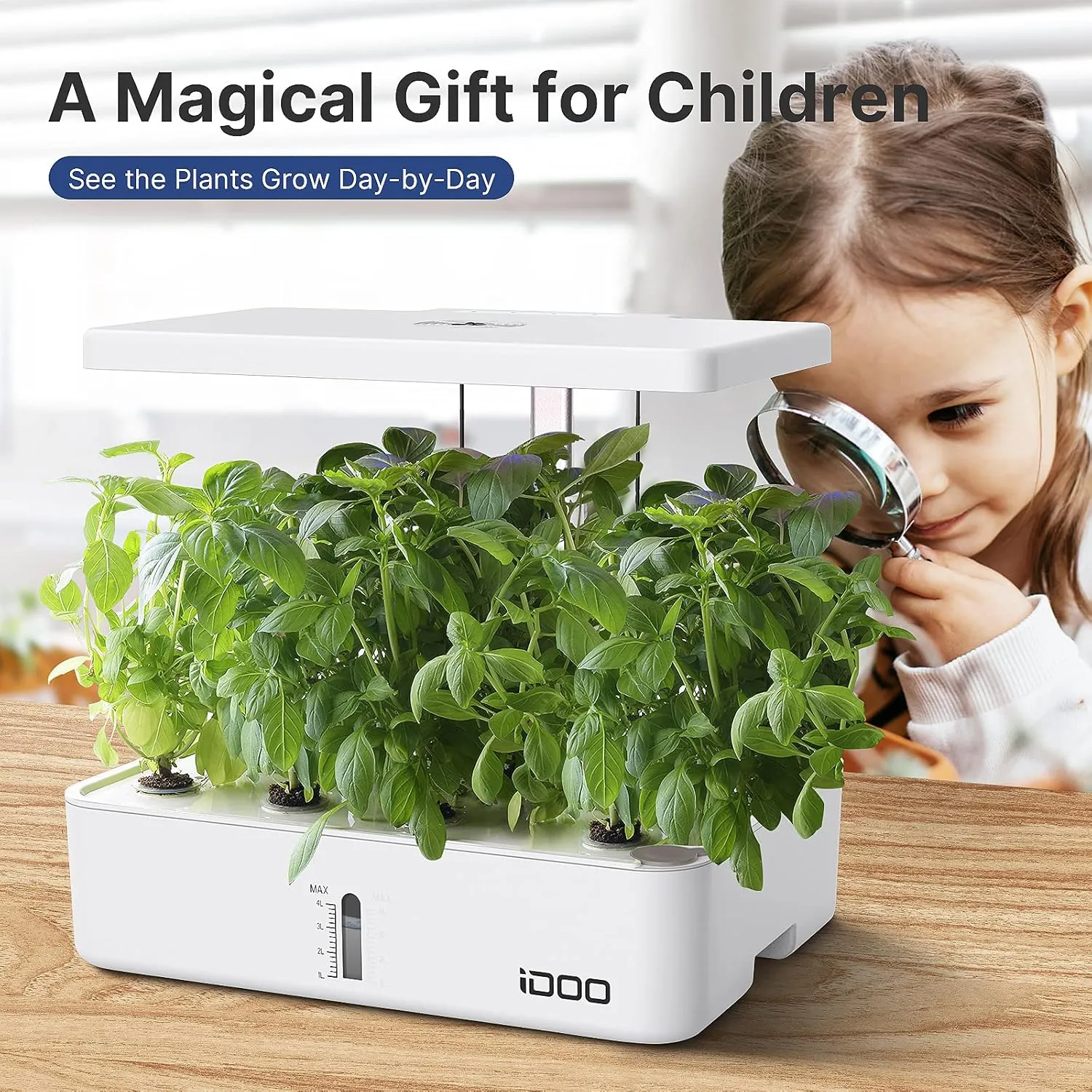 iDOO Hydroponics Growing System Kit 12Pods, Christmas Gifts for Women Mom, Herb Garden Indoor with LED Grow Light for Home, Built-in Fan, Auto-Timer, Adjustable Height Up to 11.3", 12Pods Kit-White