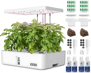 iDOO Hydroponics Growing System Kit 12Pods, Christmas Gifts for Women Mom, Herb Garden Indoor with LED Grow Light for Home, Built-in Fan, Auto-Timer, Adjustable Height Up to 11.3", 12Pods Kit-White