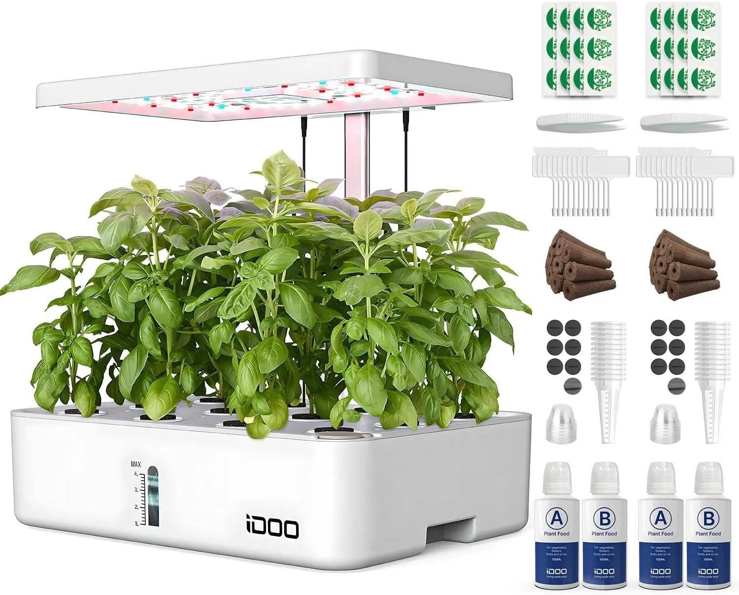iDOO Hydroponics Growing System Kit 12Pods, Christmas Gifts for Women Mom, Herb Garden Indoor with LED Grow Light for Home, Built-in Fan, Auto-Timer, Adjustable Height Up to 11.3", 12Pods Kit-White