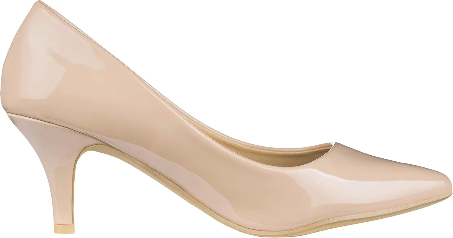 ILLUDE Classic Pointed Toe Pumps – Comfortable Low Stiletto Heel Pump Shoes – Cherry
