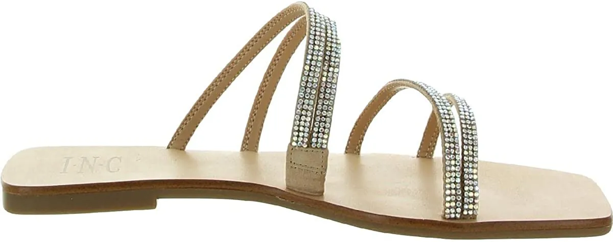 INC Womens Piera Slip On Flip Flop Strappy Sandals Silver 8 Medium (B,M)