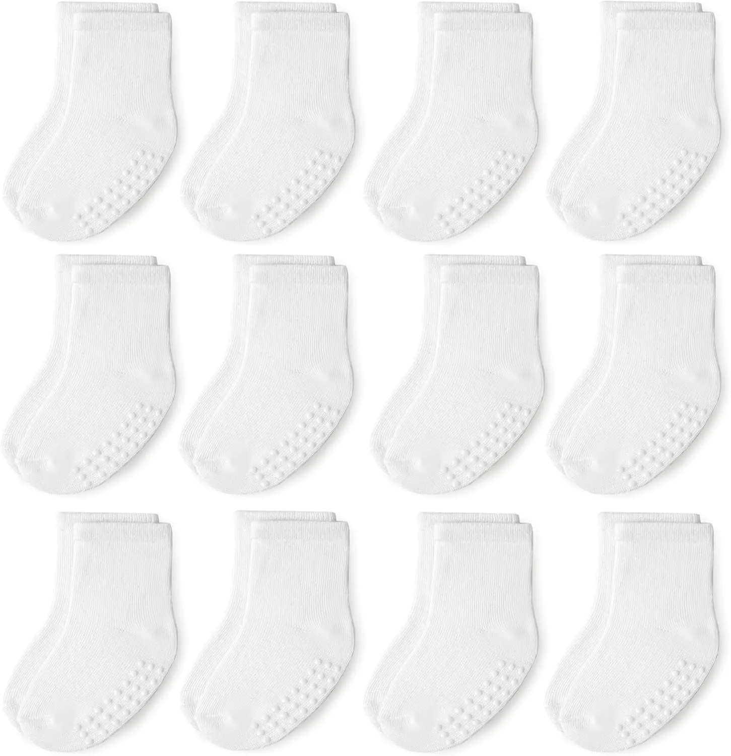 JAKIDAR 12 Pack Baby Toddler Socks Non Slip Grip Cotton Crew Socks for Boys Girls Infants Kids