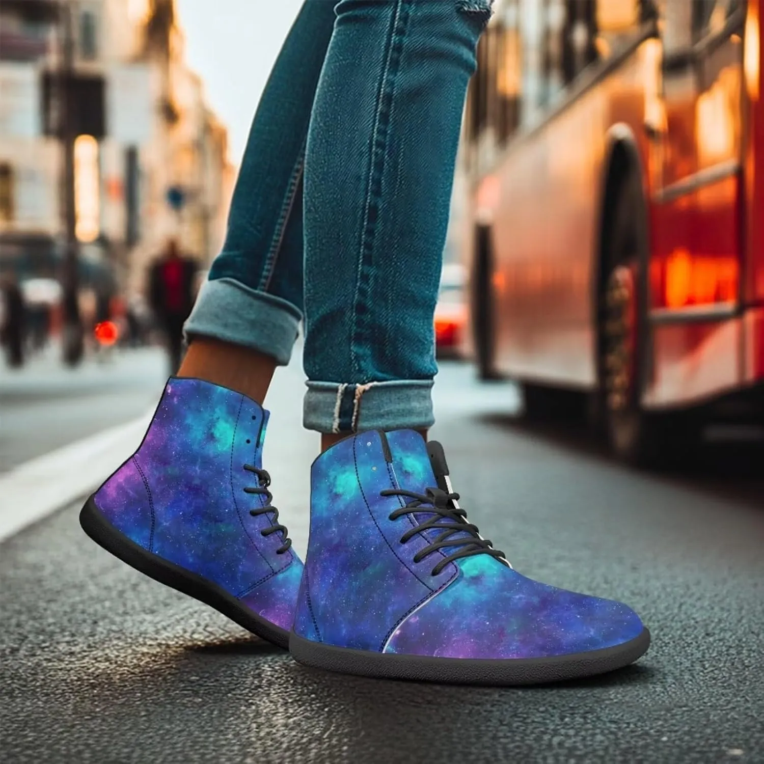Jeiento Mens Galaxy Barefoot Shoes Casual Wide Toe Boxes Shoes Pu Leather Minimalist Barefoot Running Shoes Zero Drop Shoes