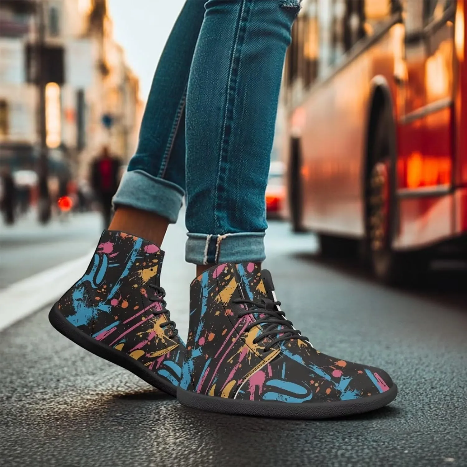 Jeiento Mens Galaxy Barefoot Shoes Casual Wide Toe Boxes Shoes Pu Leather Minimalist Barefoot Running Shoes Zero Drop Shoes