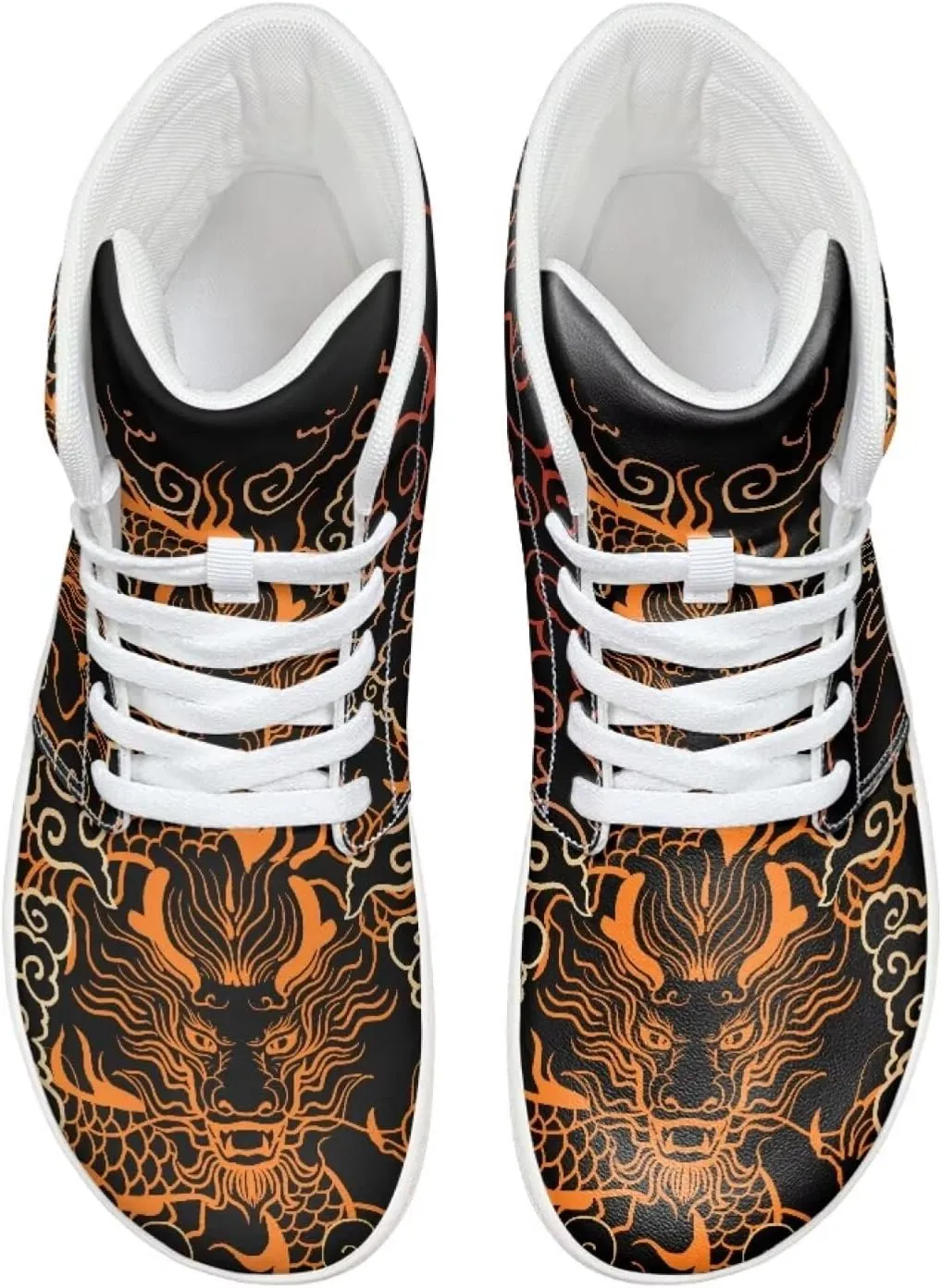 Jeiento Mens High Top Shoes Wide Width Dragon Pattern Barefoot Shoes Casual Walking Shoes