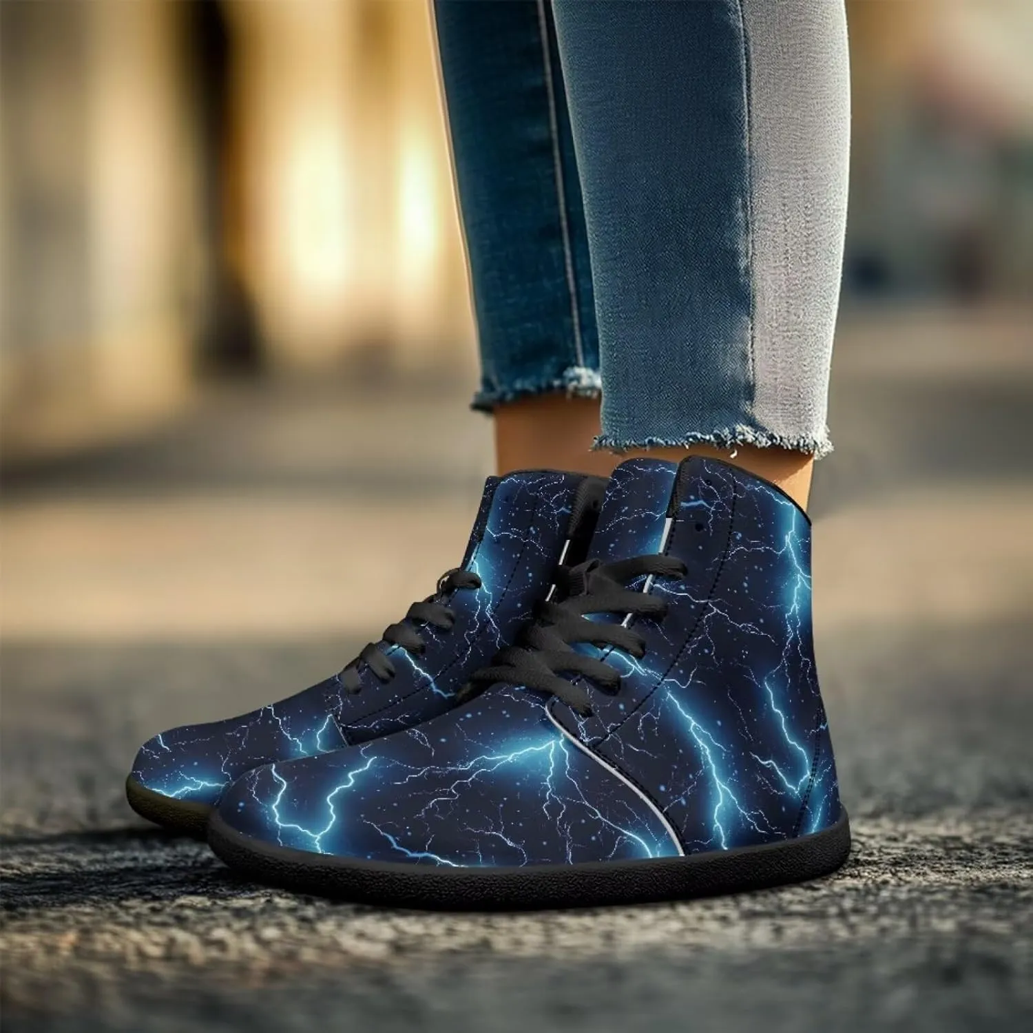Jeiento Nature Pattern Mens Walking Shoes High Top Barefoot Running Shoes Wide Toe