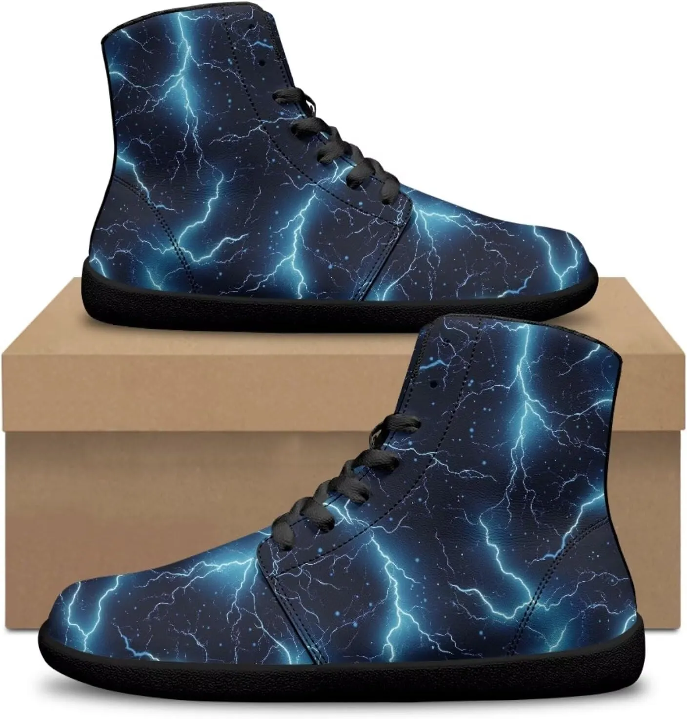 Jeiento Nature Pattern Mens Walking Shoes High Top Barefoot Running Shoes Wide Toe
