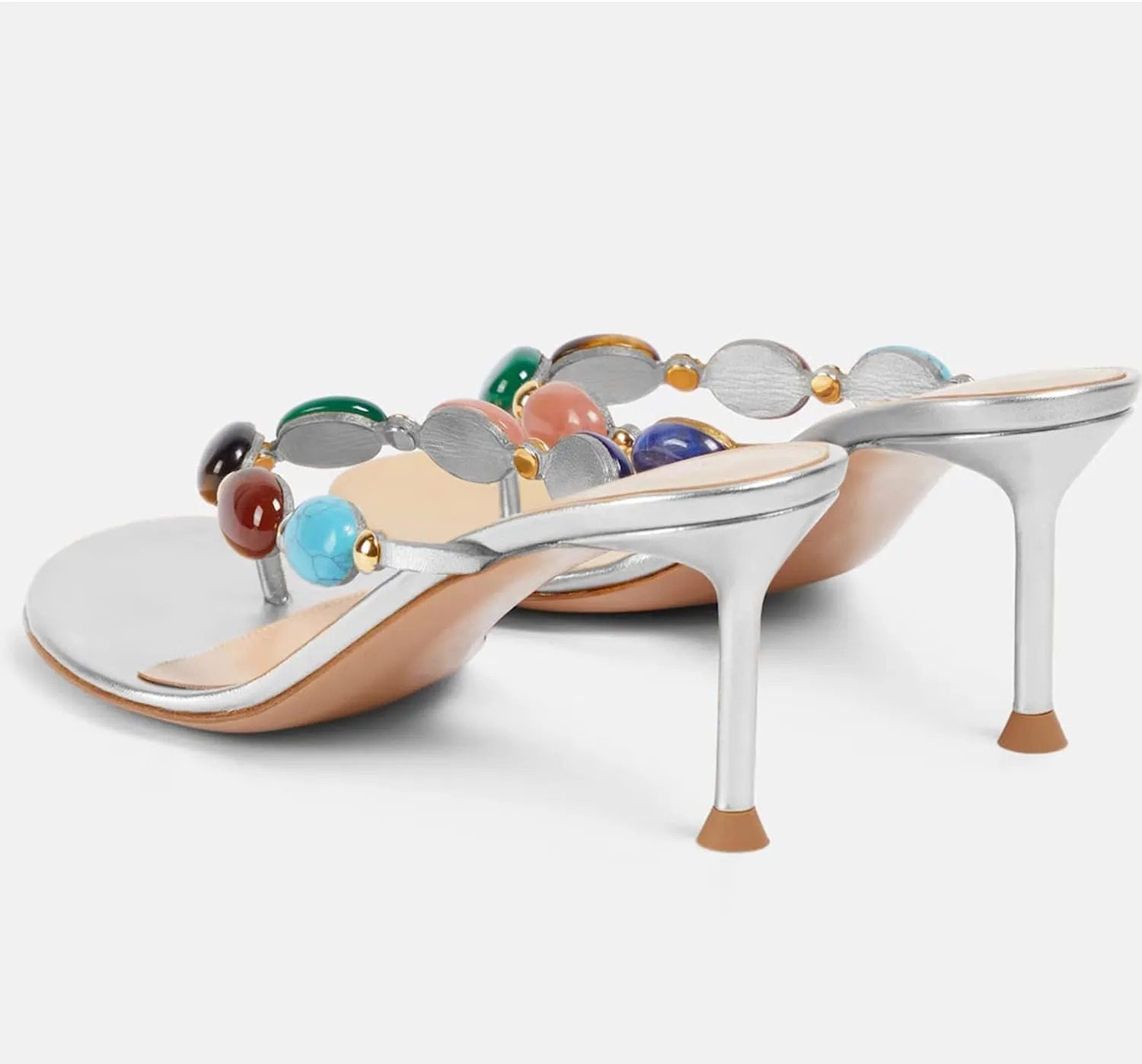 Jewelled Thong Heeled Sandals for Women Slip On Round Open Toe Flip Flop Pumps Mules Summer Strappy High Heels Dress Wedding Shoes