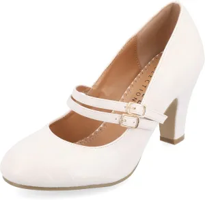 Journee Collection Womens Wendy Mary Jane Pumps Closed Round Toe Double Buckle Strap Chunky Block Heel