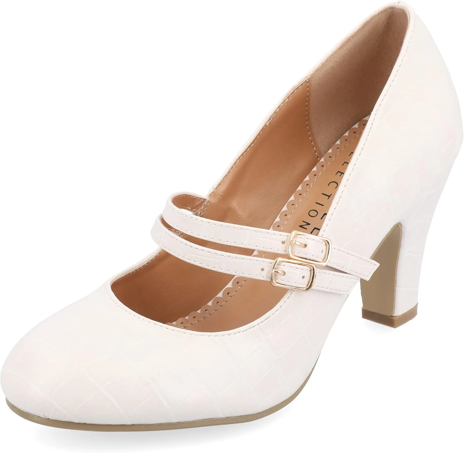 Journee Collection Womens Wendy Mary Jane Pumps Closed Round Toe Double Buckle Strap Chunky Block Heel