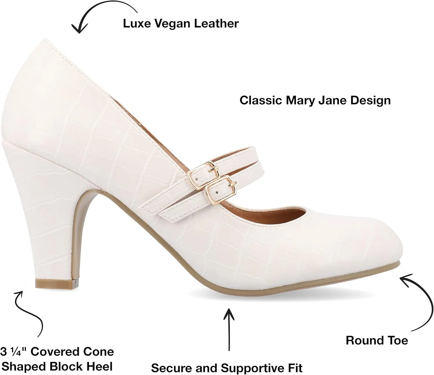 Journee Collection Womens Wendy Mary Jane Pumps Closed Round Toe Double Buckle Strap Chunky Block Heel