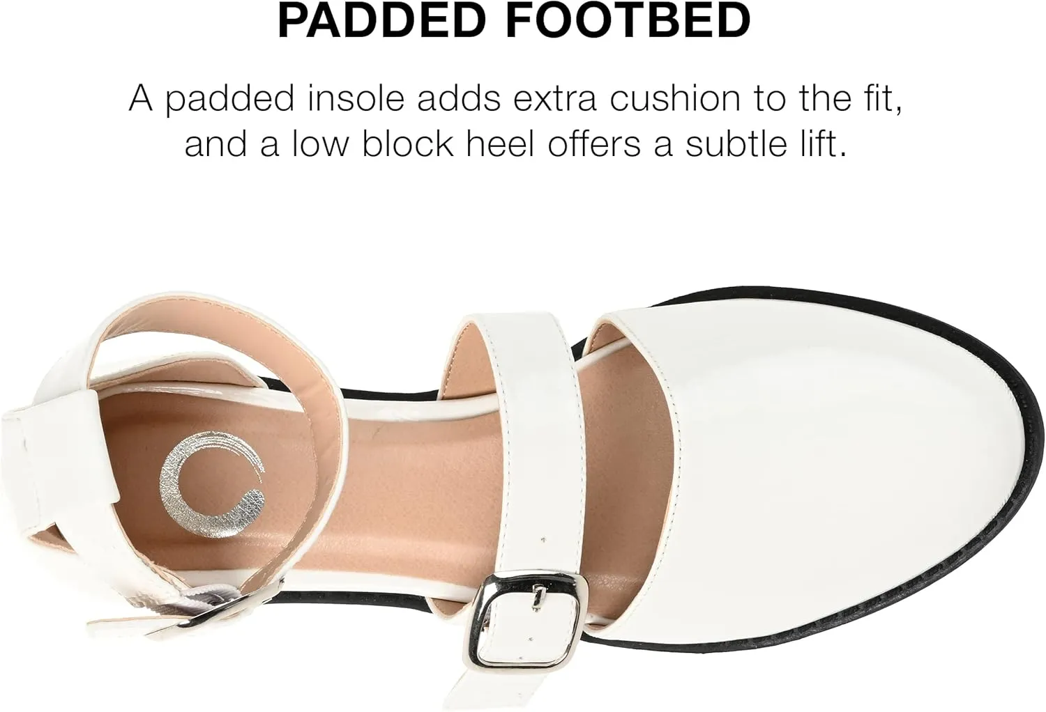 Journee Mary Jane Low Block Heel Double Buckle Strap Glossy Round Toe Shoe for Women - Comfy Constance Flat