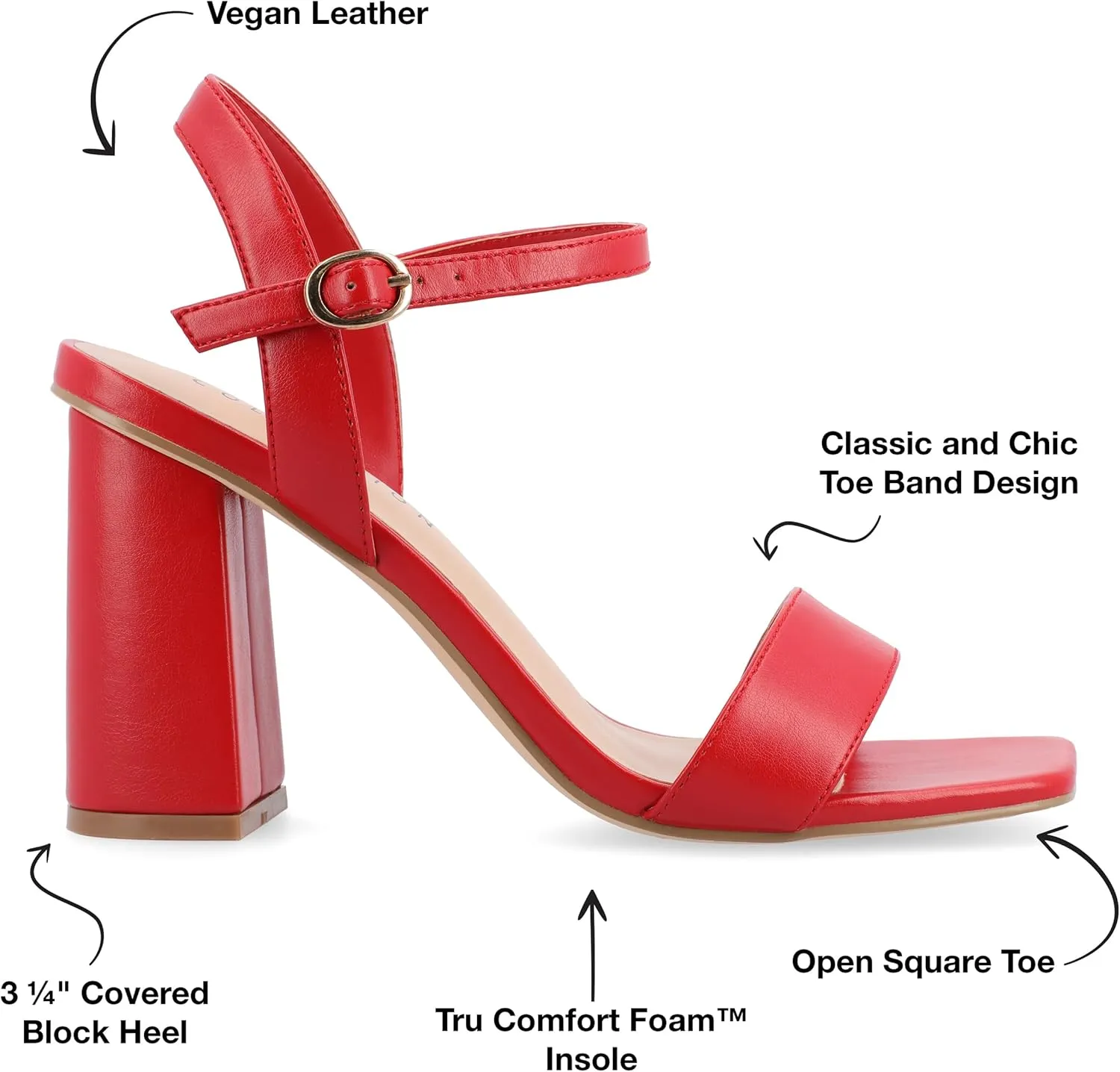 Journee Womens Open Square Toe Band Chunky Block Heel Buckle Ankle Strap Pump Padded Tivona Dress Sandal