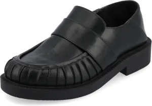 Journee Womens Ruched Lakenn Comfort Foam Slip On Closed Round Toe Crash Back Block Heel Loafer Flats Black, 9.5