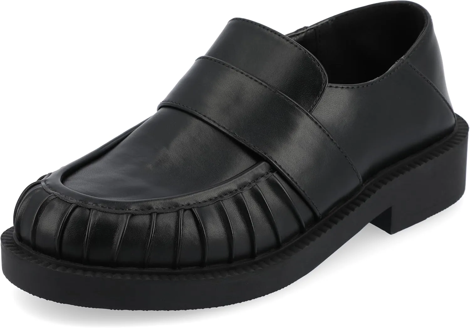 Journee Womens Ruched Lakenn Comfort Foam Slip On Closed Round Toe Crash Back Block Heel Loafer Flats Black, 9.5