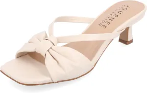 Journee Womens Strappy Bow Slip On Open Square Toe Stiletto Low Kitten Heel Padded Slide Starling Pumps