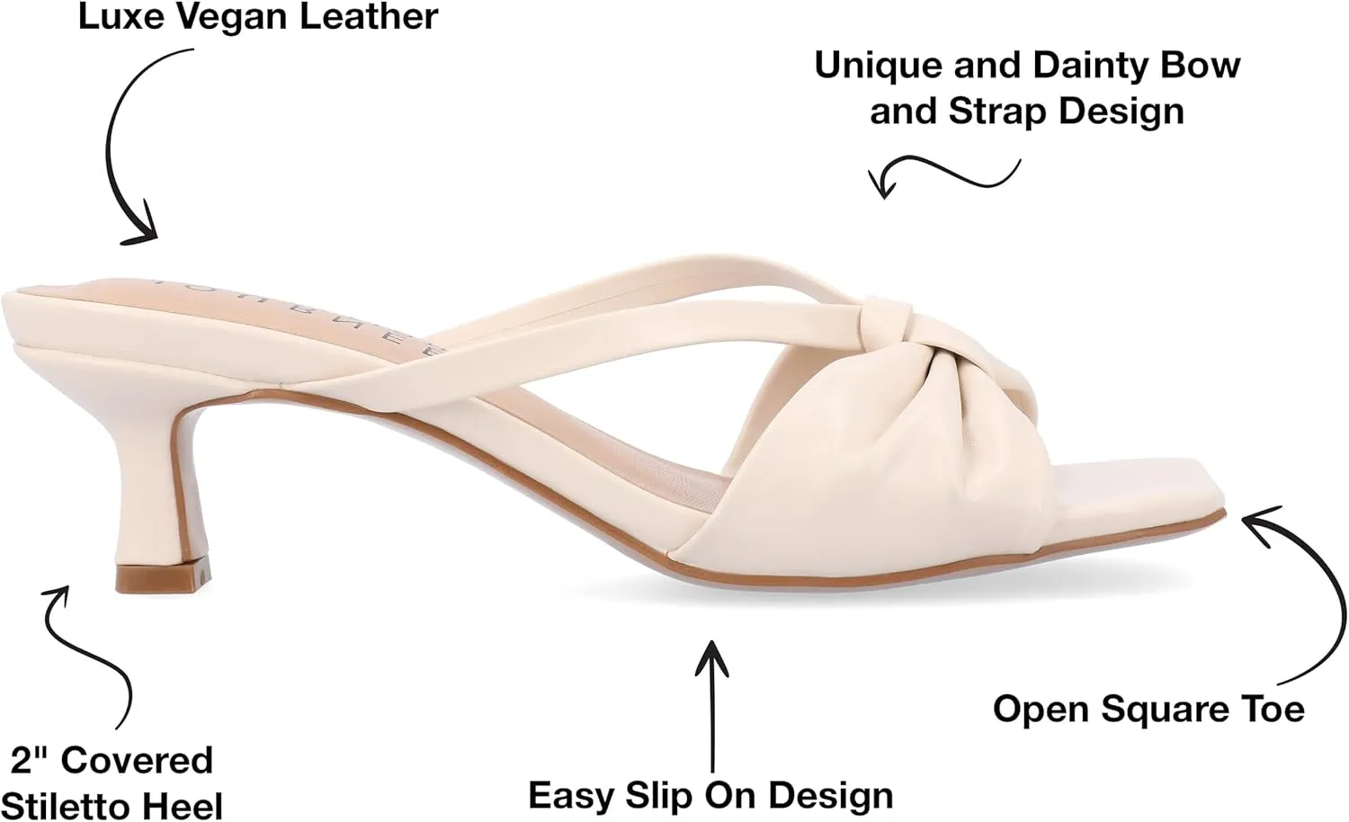 Journee Womens Strappy Bow Slip On Open Square Toe Stiletto Low Kitten Heel Padded Slide Starling Pumps