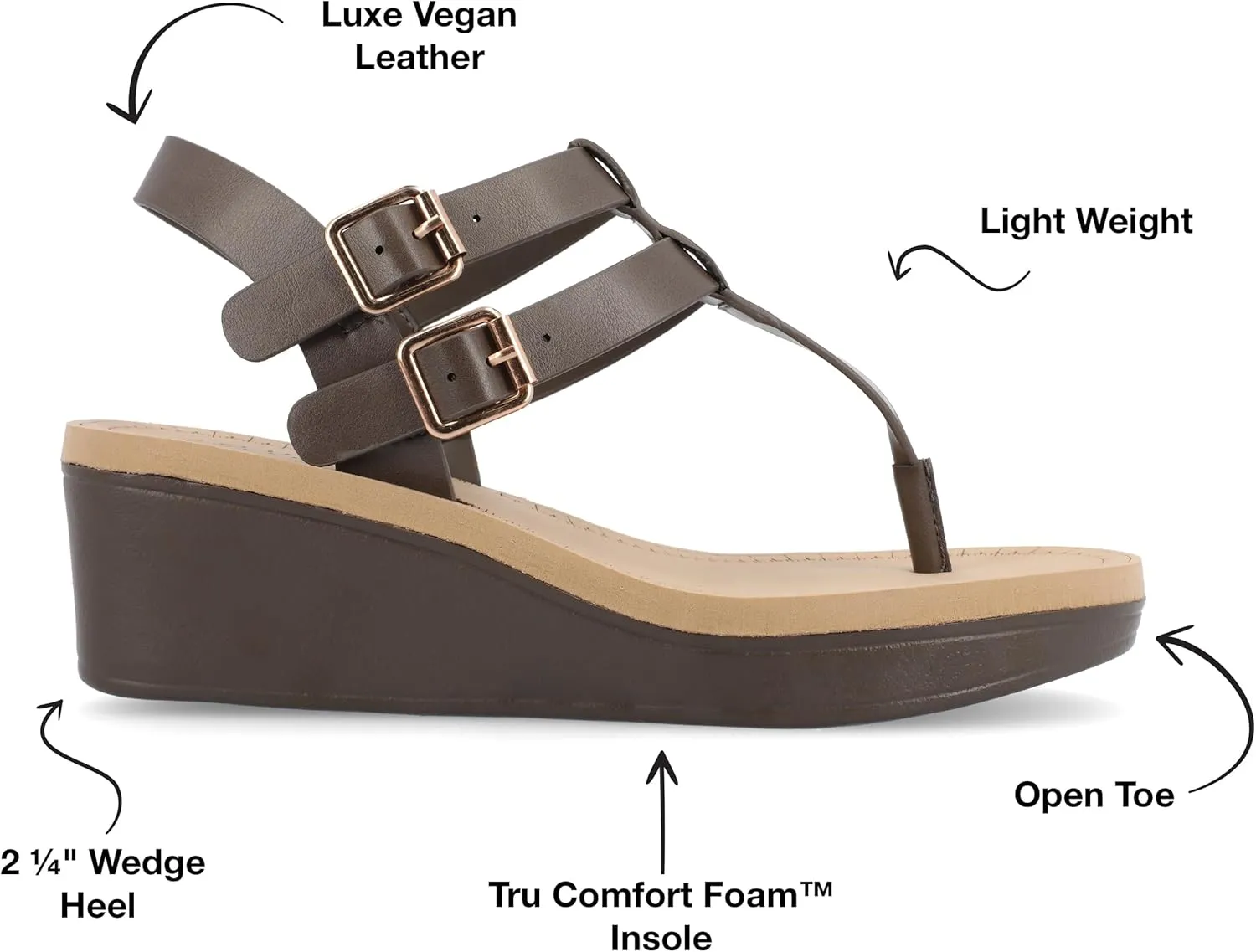 Journee Womens Strappy Platform Flip Flop Buckle Ankle Strap Bianca Comfort Wedge Heel Sandal