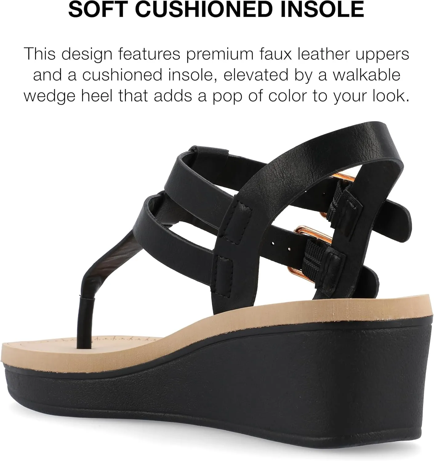 Journee Womens Strappy Platform Flip Flop Buckle Ankle Strap Bianca Comfort Wedge Heel Sandal