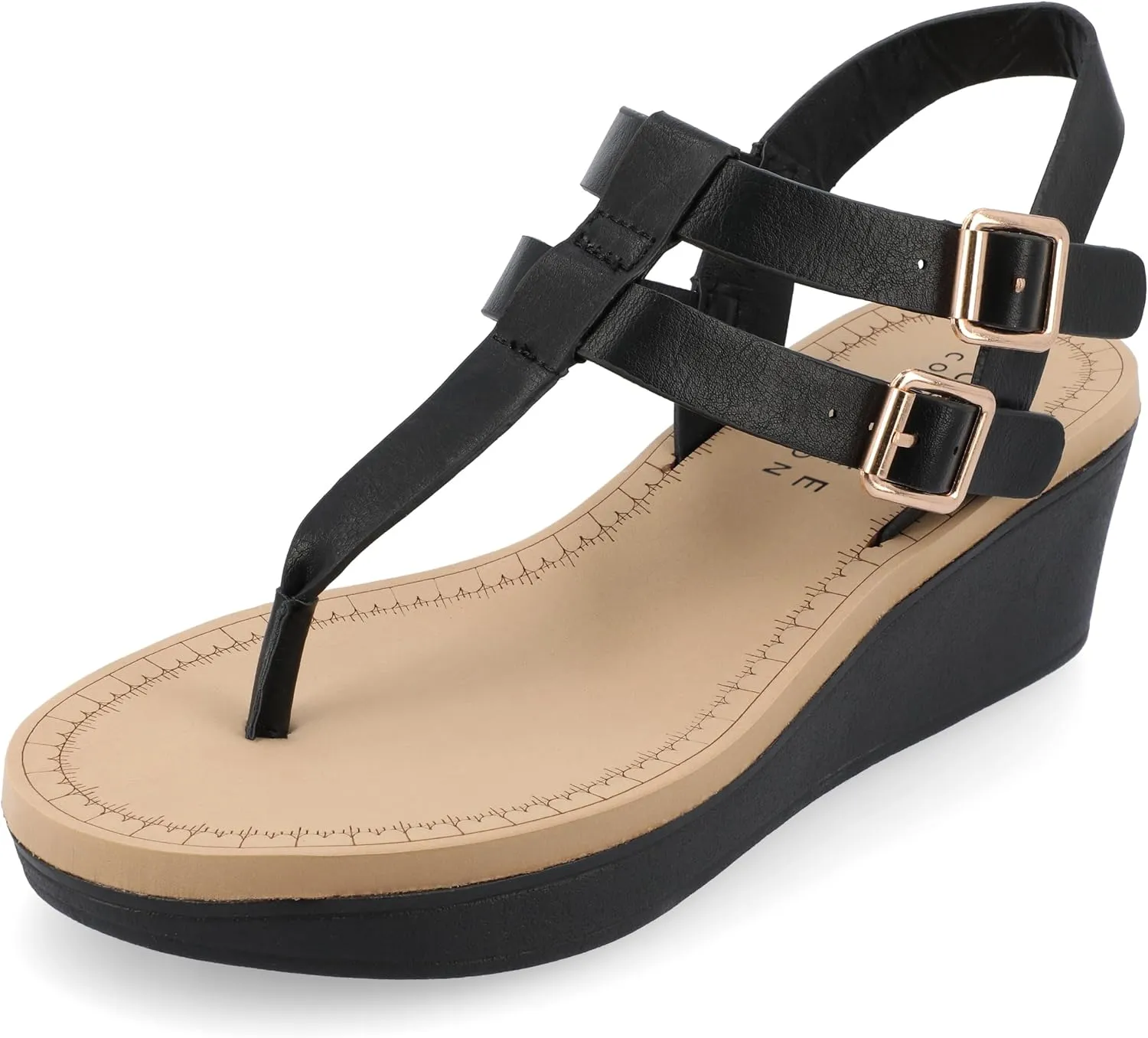 Journee Womens Strappy Platform Flip Flop Buckle Ankle Strap Bianca Comfort Wedge Heel Sandal