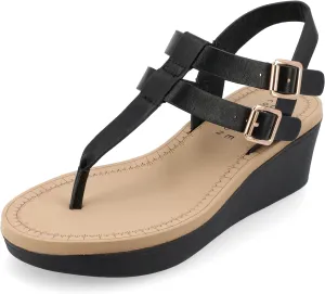 Journee Womens Strappy Platform Flip Flop Buckle Ankle Strap Bianca Comfort Wedge Heel Sandal