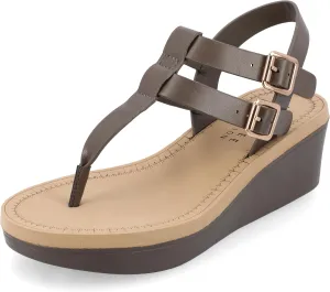 Journee Womens Strappy Platform Flip Flop Buckle Ankle Strap Bianca Comfort Wedge Heel Sandal