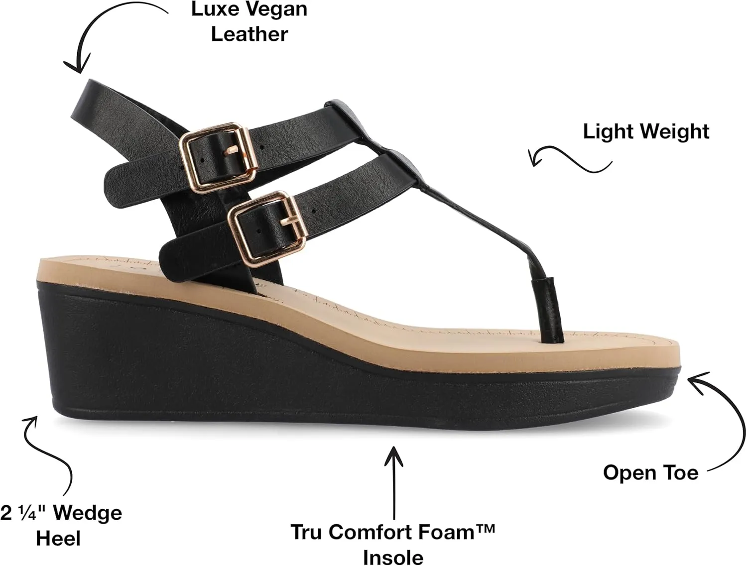 Journee Womens Strappy Platform Flip Flop Buckle Ankle Strap Bianca Comfort Wedge Heel Sandal
