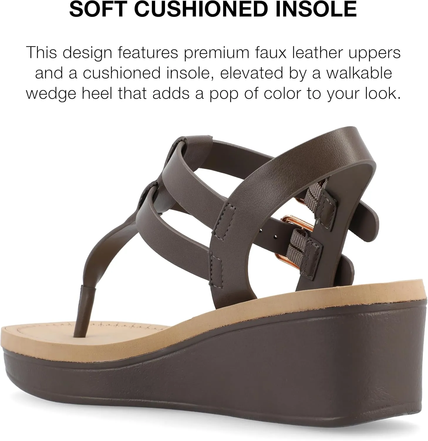 Journee Womens Strappy Platform Flip Flop Buckle Ankle Strap Bianca Comfort Wedge Heel Sandal