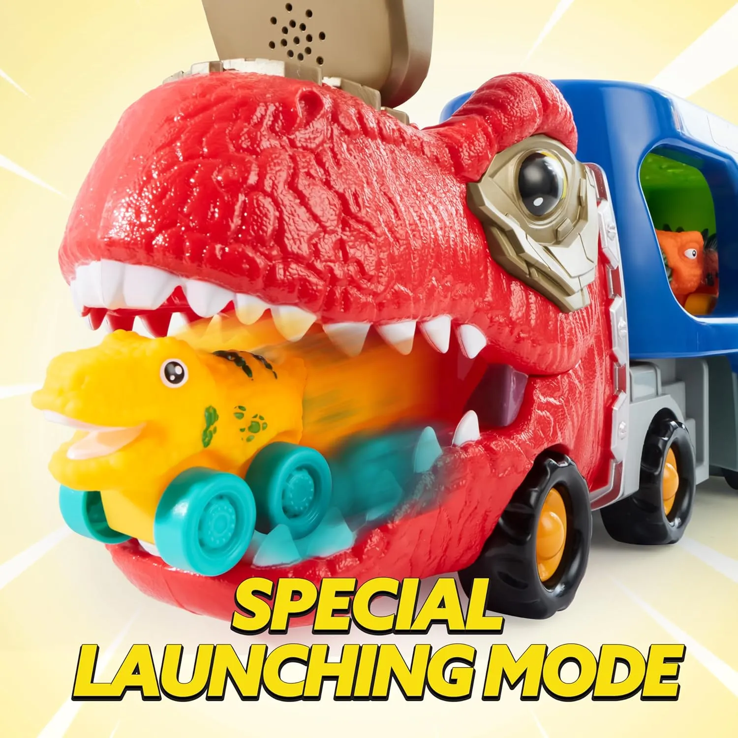 JOYIN Dinosaur Truck Toys for Kids, Kids Toys Boys Age 3 4 5, Dinosaur Car Carrier Truck Toy with 6 Figures Rubber Car Vehicles, Toddler Birthday Gifts with Music & Lights