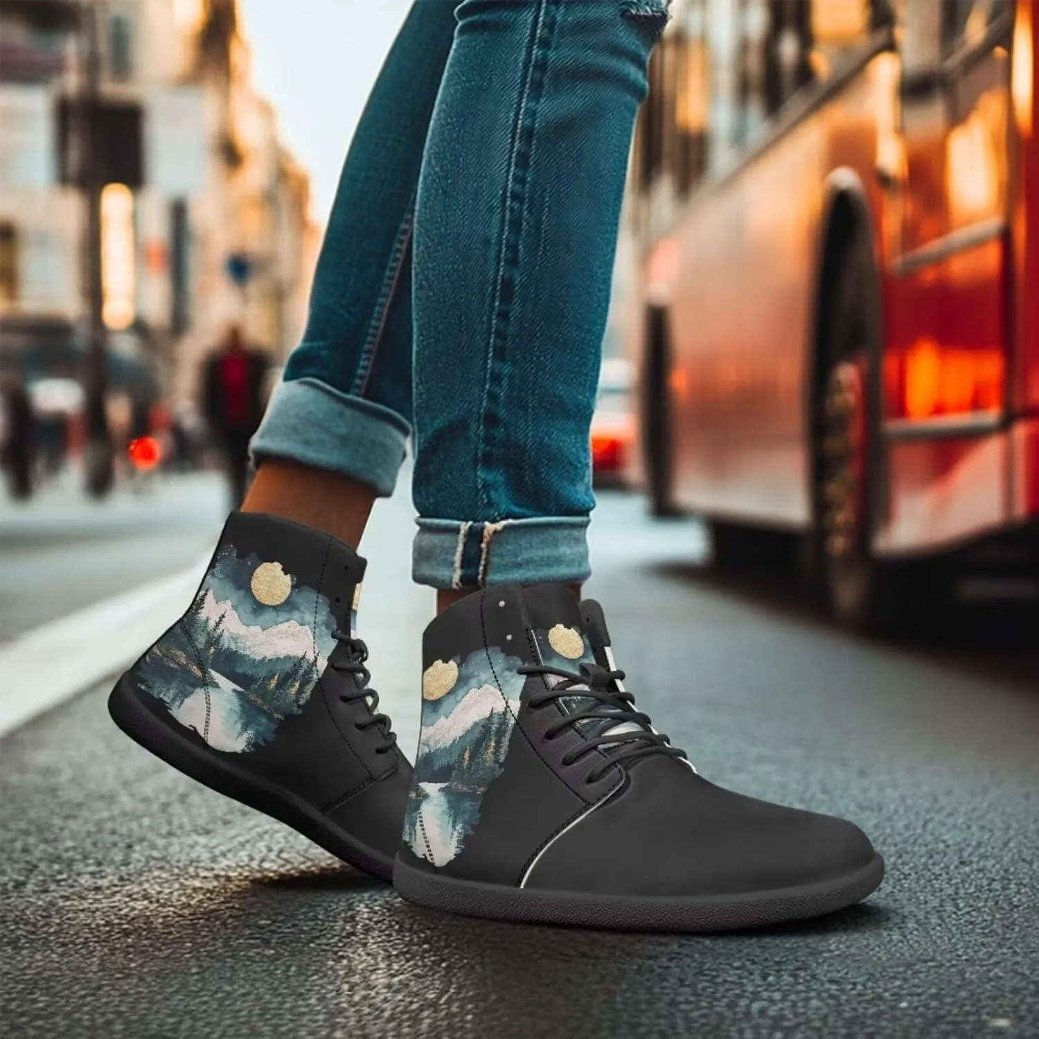 JoyLamoria Womens High Top Sneakers with Marble Painted Walking Tennis Shoes Lace up Leather Minimalist Shoes for Outdoor