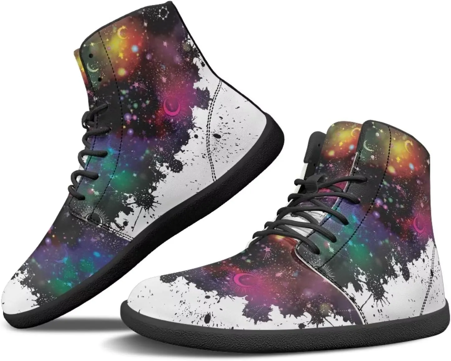 JoyLamoria Womens High Top Sneakers with Marble Painted Walking Tennis Shoes Lace up Leather Minimalist Shoes for Outdoor