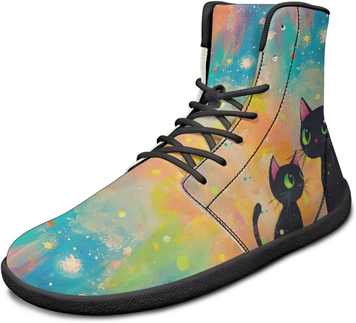 JoyLamoria Womens High Top Sneakers with Marble Painted Walking Tennis Shoes Lace up Leather Minimalist Shoes for Outdoor
