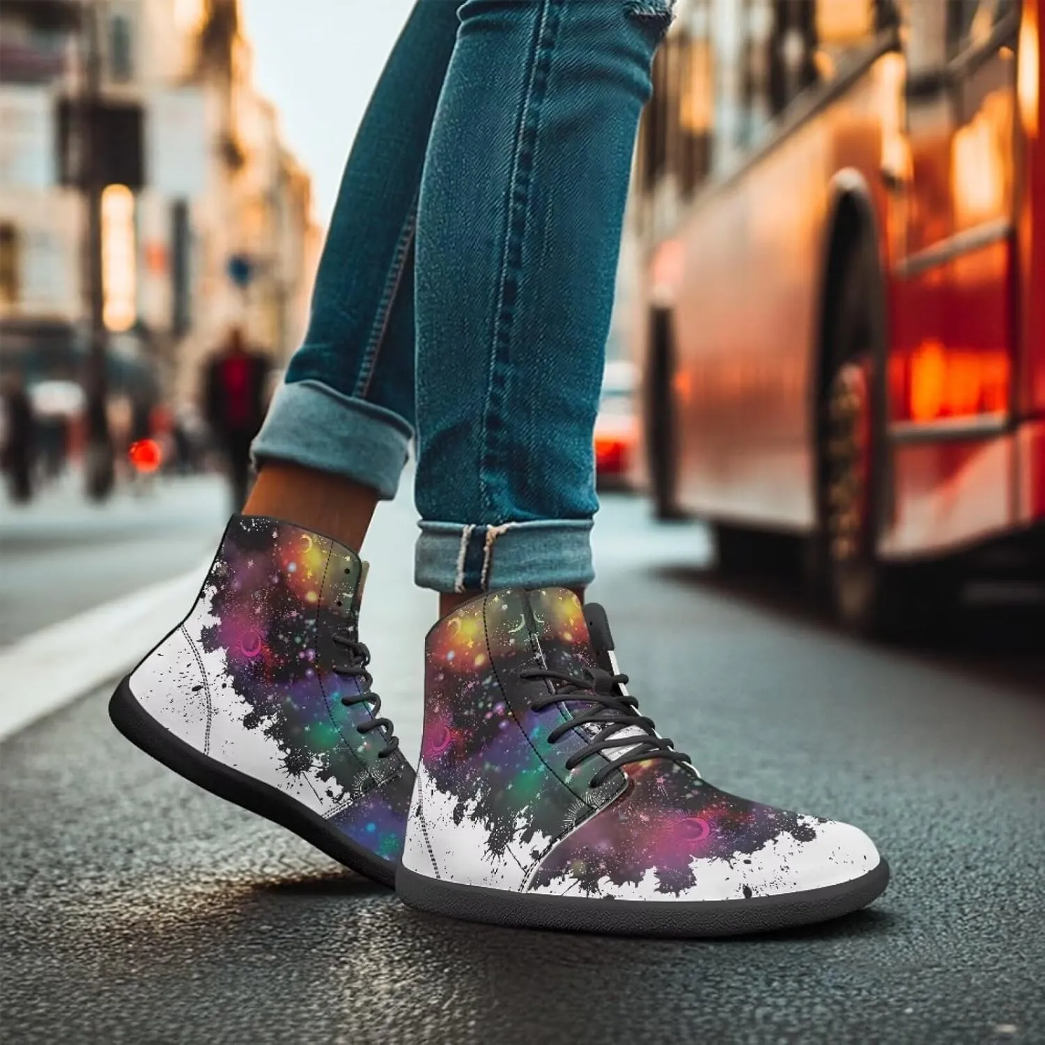 JoyLamoria Womens High Top Sneakers with Marble Painted Walking Tennis Shoes Lace up Leather Minimalist Shoes for Outdoor