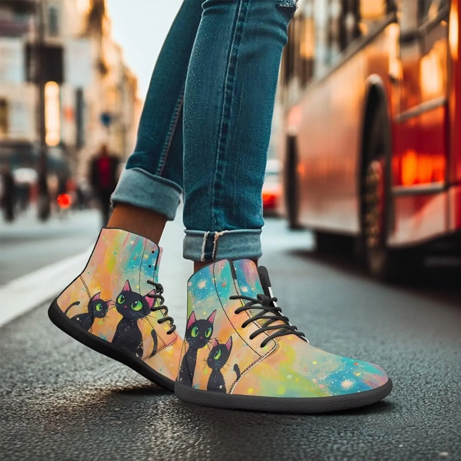 JoyLamoria Womens High Top Sneakers with Marble Painted Walking Tennis Shoes Lace up Leather Minimalist Shoes for Outdoor