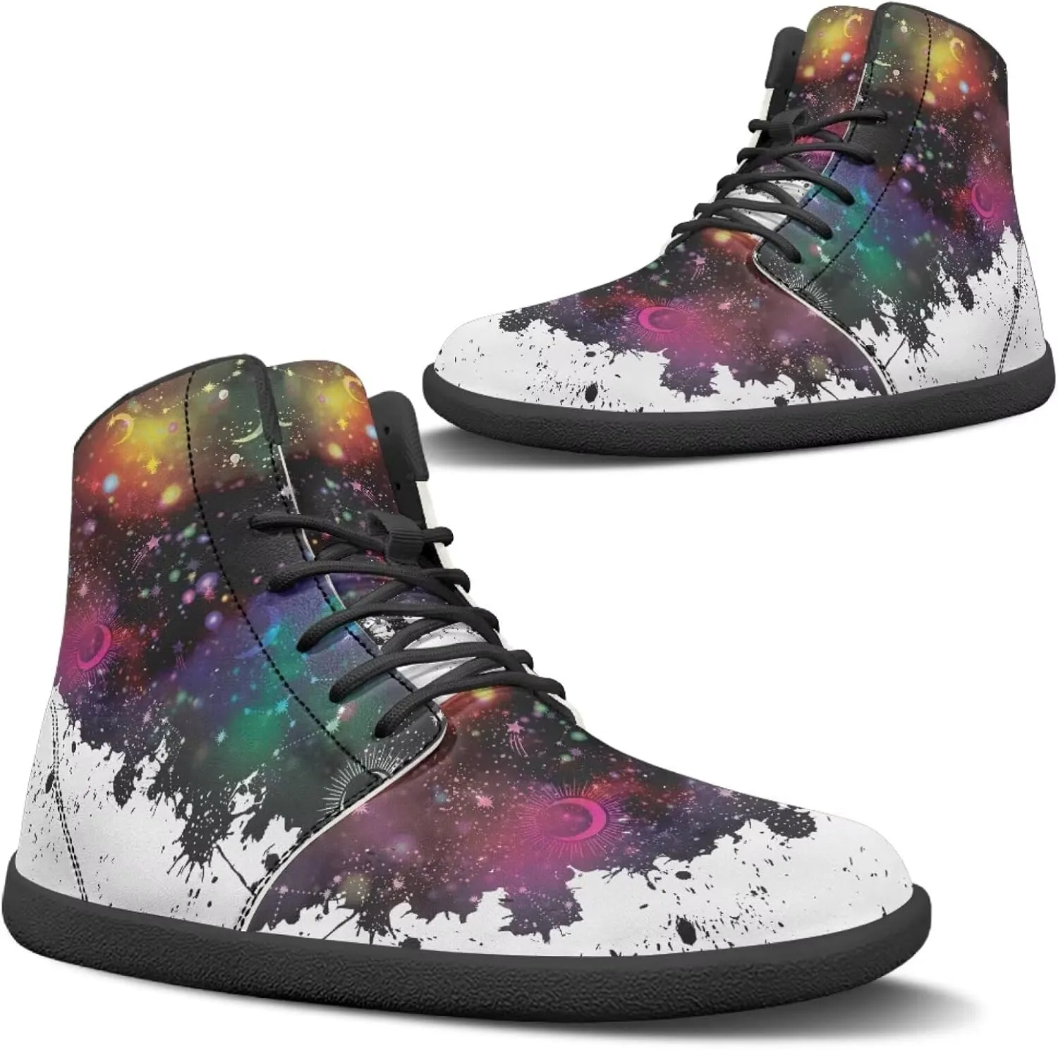 JoyLamoria Womens High Top Sneakers with Marble Painted Walking Tennis Shoes Lace up Leather Minimalist Shoes for Outdoor