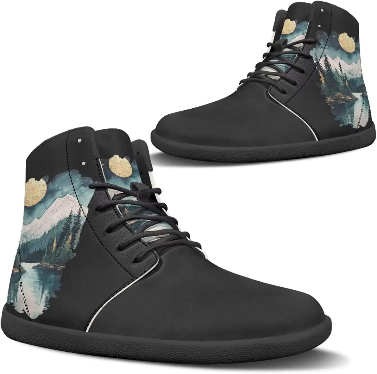 JoyLamoria Womens High Top Sneakers with Marble Painted Walking Tennis Shoes Lace up Leather Minimalist Shoes for Outdoor